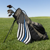 警察薄型ブルーラインアメリカ国旗のモノグラム ゴルフタオル (グリーン)