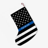 警察薄型ブルーラインアメリカ国旗のモノグラム スモールクリスマスストッキング (裏面 (吊り時))