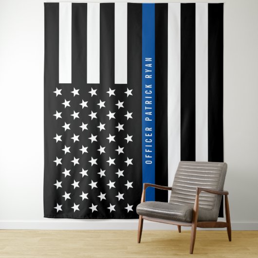 警察薄型ブルーラインアメリカ国旗のモノグラム タペストリー (インサイチュ)