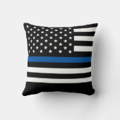 警察薄型ブルーラインアメリカ国旗の名前の追加 クッション (裏面)