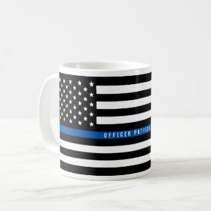 警察薄型ブルーラインアメリカ国旗の名前の追加 コーヒーマグカップ