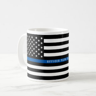 警察薄型ブルーラインアメリカ国旗の名前の追加 コーヒーマグカップ