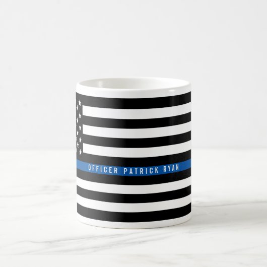 警察薄型ブルーラインアメリカ国旗の名前の追加 コーヒーマグカップ (中央)