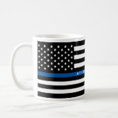 警察薄型ブルーラインアメリカ国旗の名前の追加 コーヒーマグカップ (左)