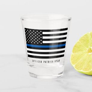 警察薄型ブルーラインアメリカ国旗の名前の追加 ショットグラス
