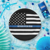 警察薄型ブルーラインアメリカ国旗の名前の追加 ペーパープレート (パーティー)