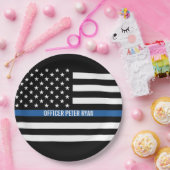 警察薄型ブルーラインアメリカ国旗の名前の追加 ペーパープレート (パーティー)