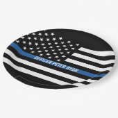 警察薄型ブルーラインアメリカ国旗の名前の追加 ペーパープレート (アングル)