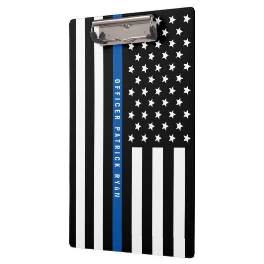 警察薄型ブルーラインアメリカ国旗の名前をカスタムする クリップボード (左)
