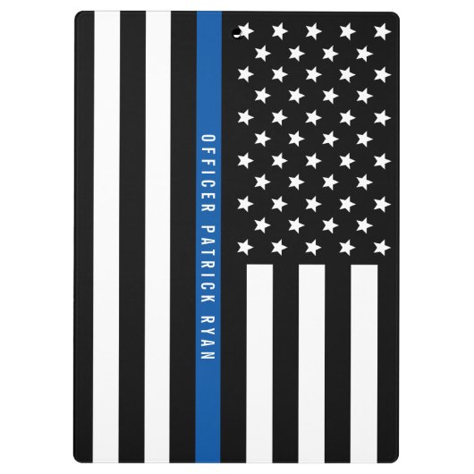 警察薄型ブルーラインアメリカ国旗の名前をカスタムする クリップボード (裏面)