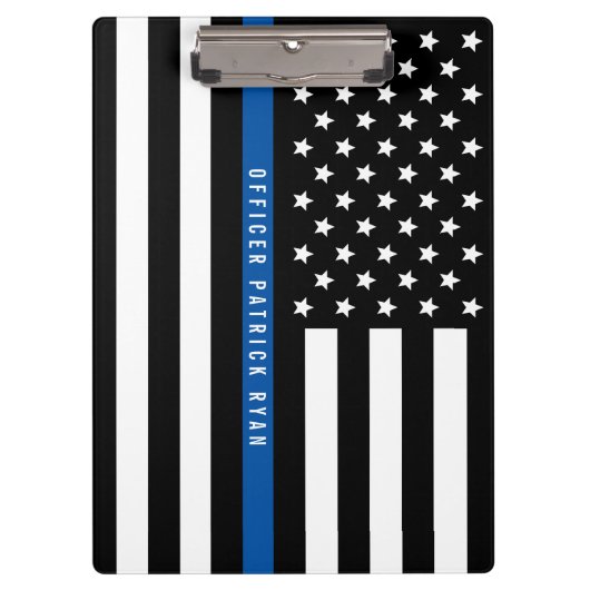 警察薄型ブルーラインアメリカ国旗の名前をカスタムする クリップボード (正面)