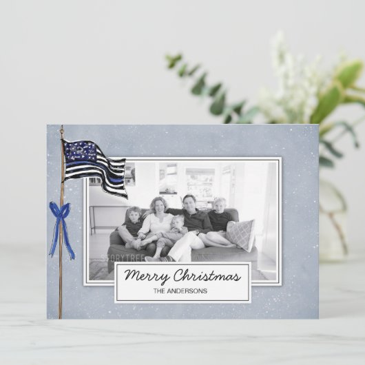 警察薄型ブルーラインアメリカ国旗の家族の写真 シーズンカード (スタンド正面)