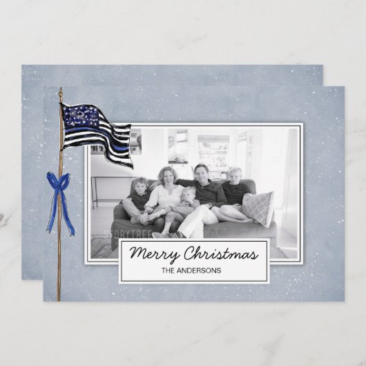 警察薄型ブルーラインアメリカ国旗の家族の写真 シーズンカード (正面/裏面)
