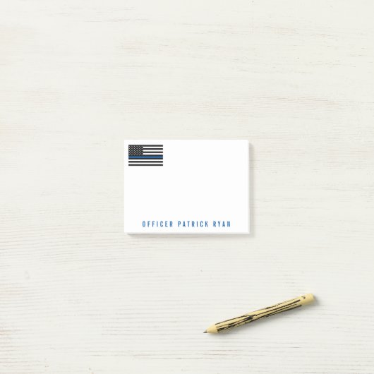 警察薄型ブルーラインアメリカ国旗の追加Name 4 x 3 ポストイット (デスク上)