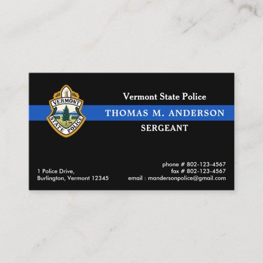 警察薄型ブルーラインカスタムロゴ法執行機関 名刺 (正面)