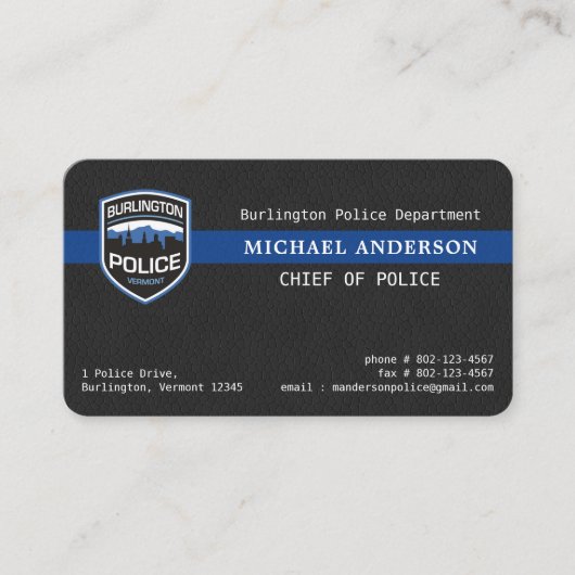 警察薄型ブルーラインカスタムロゴ法執行機関 名刺 (正面)