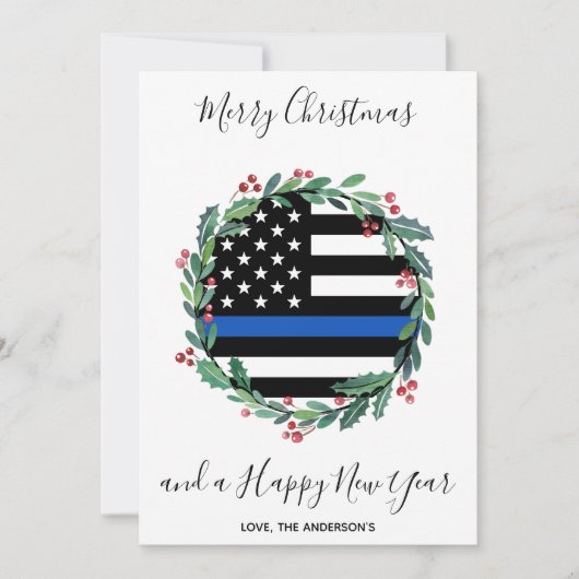 警察薄型ブルーラインクリスマスリース シーズンカード (正面)