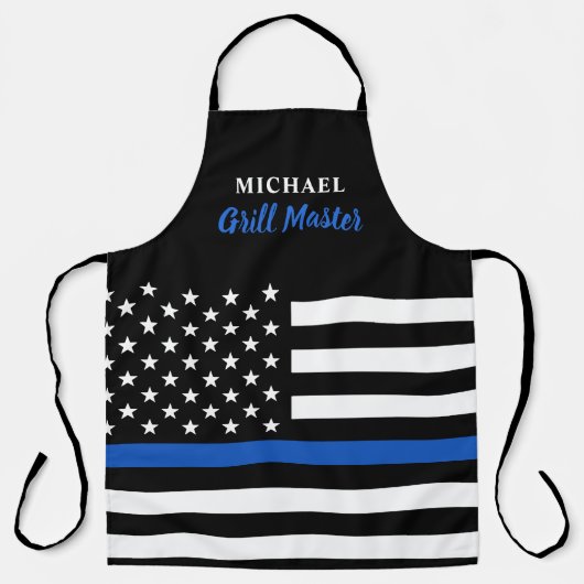 警察薄型ブルーライングリルマスターアメリカ国旗A エプロン (正面)