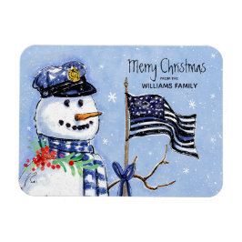 警察薄型ブルーラインフラッグメリークリスマス雪だるま マグネット
