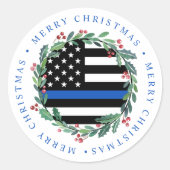 警察薄型ブルーラインリースメリークリスマス ラウンドシール (正面)