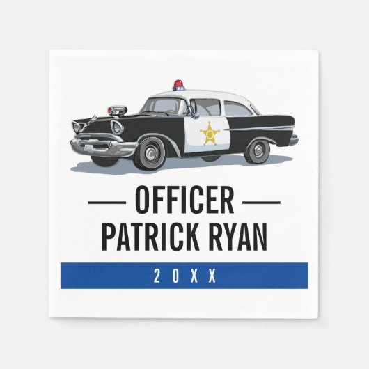 警察薄型ブルーラインヴィンテージ警察の車モノグラム スタンダードカクテルナプキン (正面)