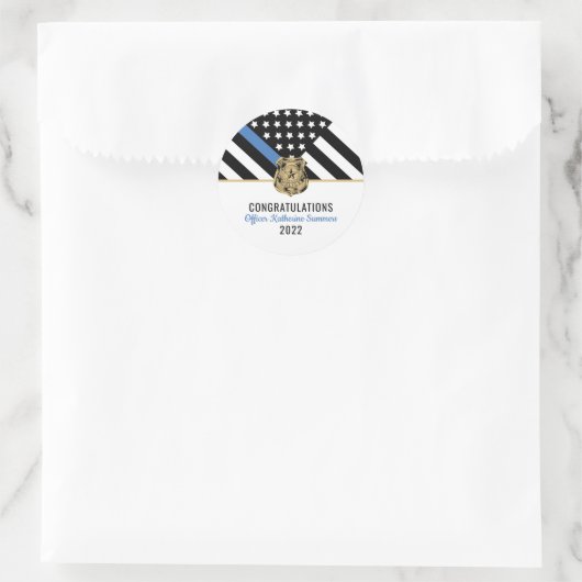 警察薄型ブルーライン国旗のおめでとう卒業 ラウンドシール (バッグ)