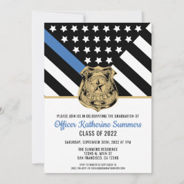 警察薄型ブルーライン国旗のおめでとう卒業 招待状