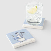 警察薄型ブルーライン雪だるまクリスマス ストーンコースター (横)