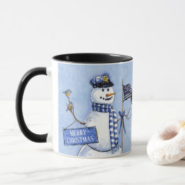 警察薄型ブルーライン雪だるまクリスマス マグカップ