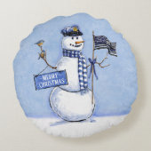 警察薄型ブルーライン雪だるまクリスマス ラウンドクッション (裏面)