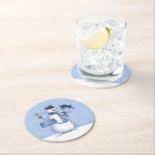 警察薄型ブルーライン雪だるまクリスマス ラウンドペーパーコースター (インサイチュ)