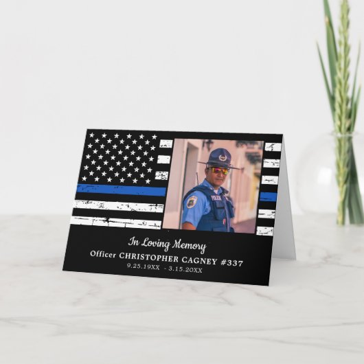 警察記念悔やみや弔慰薄いブルーライン葬儀 サンキューカード (正面)