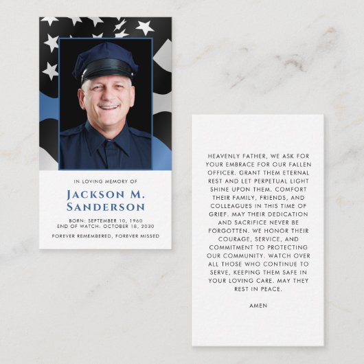 警察記念薄型ブルーライン写真祈りの言葉カード コーリングカード (正面/裏面)