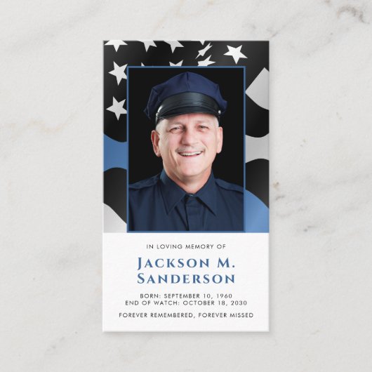 警察記念薄型ブルーライン写真祈りの言葉カード コーリングカード (正面)