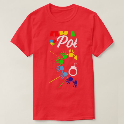 警察誇りを持った自閉症啓発男性女性はLovを受け入れる Tシャツ (デザイン正面)