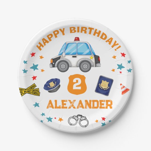 警察誕生日パーティーハッピーバースデー ペーパープレート (正面)
