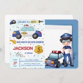 警察誕生日写真招待状 招待状