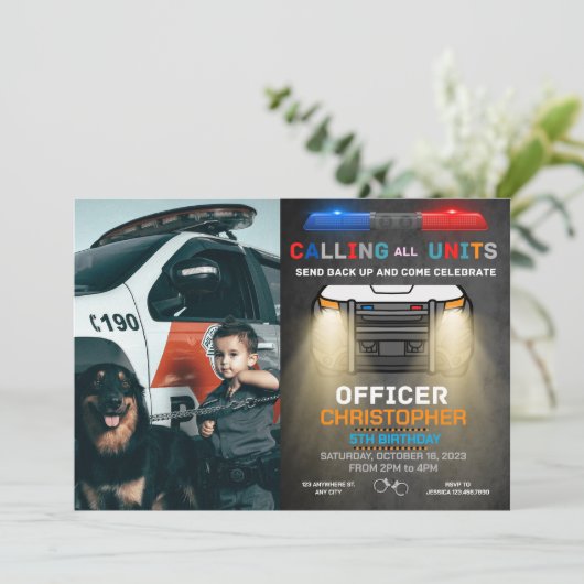 警察誕生日招待状カスタム写真 招待状 (スタンド正面)
