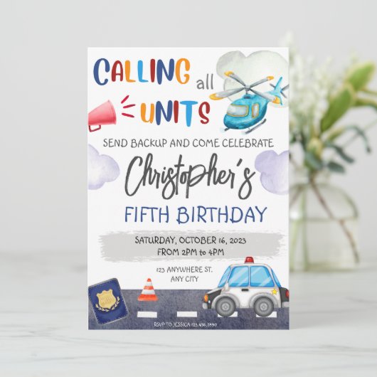 警察警官の誕生日パーティー 招待状 (スタンド正面)