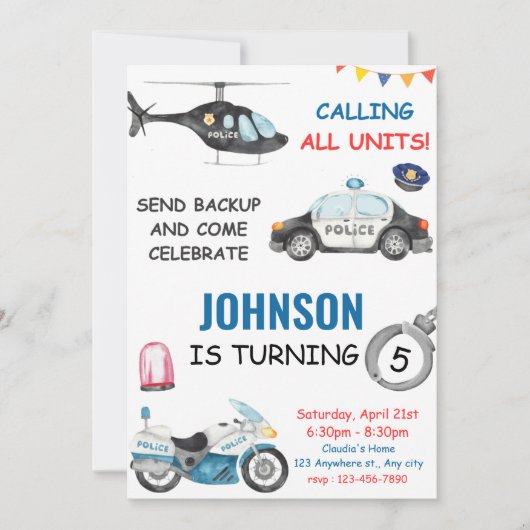 警察警官の誕生日パーティー 招待状 (正面)