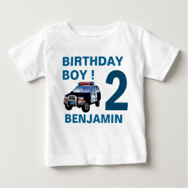 警察車の2歳誕生日パーティー ベビーTシャツ
