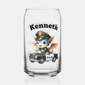 警察車を運転する小さな魅力的ドラゴン警官 ガラス缶 (裏面)