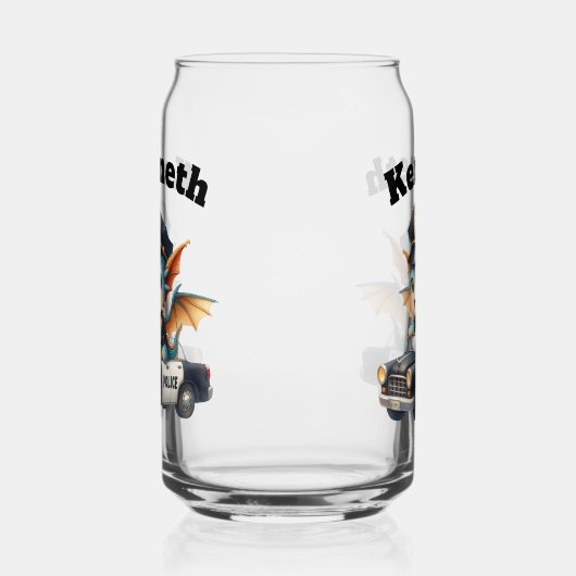 警察車を運転する小さな魅力的ドラゴン警官 ガラス缶 (右)