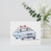 警察車両と警官2人のイラスト ポストカード (スタンド正面)