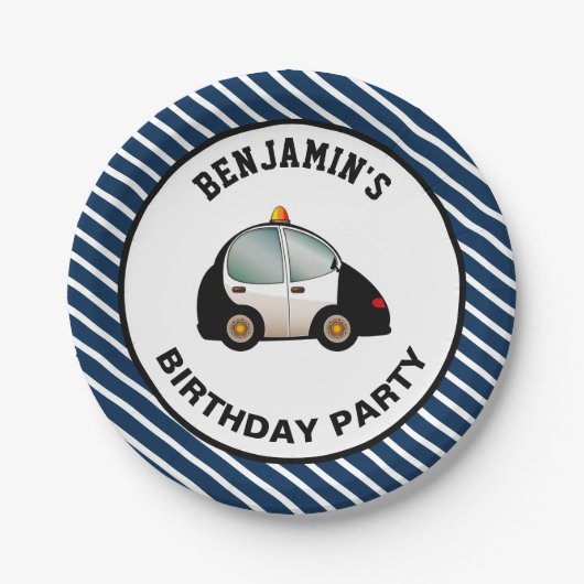 警察車両の誕生日パーティー ペーパープレート (正面)
