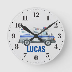 警察車両ボーイズベッドルーム子供部屋デコール ラウンド壁時計