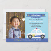 警察車両 警察 パーティー 少年 誕生日 写真 招待状 (正面)
