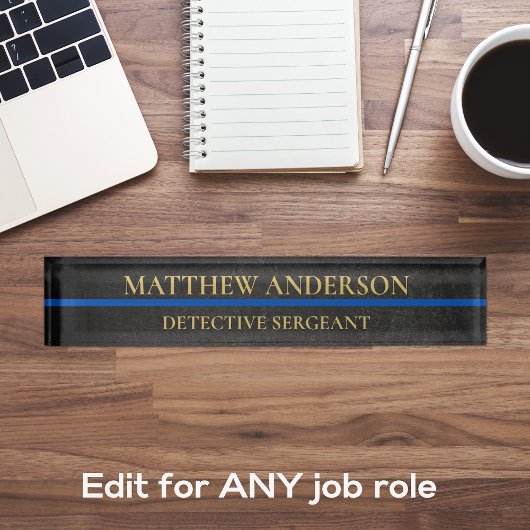 警察軍曹机用ネームプレート薄いブルーライン デスクネームプレート