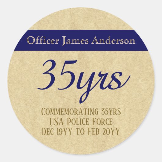 警察退職した役員薄い青い線ペルソナライズ ラウンドシール (正面)