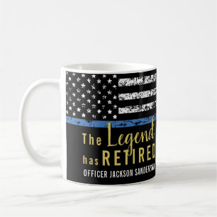 警察退職アメリカ国旗の薄い青い線 コーヒーマグカップ